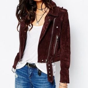 Blank NYC Burgundy Suede Moto Jacket
